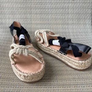 Madewell The Gwen Espadrille Knotted Leather Sandal Black Tan Size 9